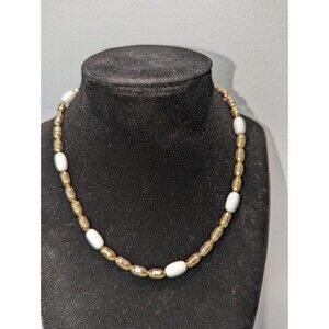 Direction One White and Gold Tone Barrel Bead Necklace